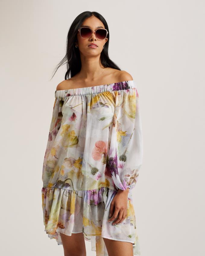 Peignoir Ted Baker Floral Print Off The Shoulder Cover Up Blanche Femme | HZY-61811251